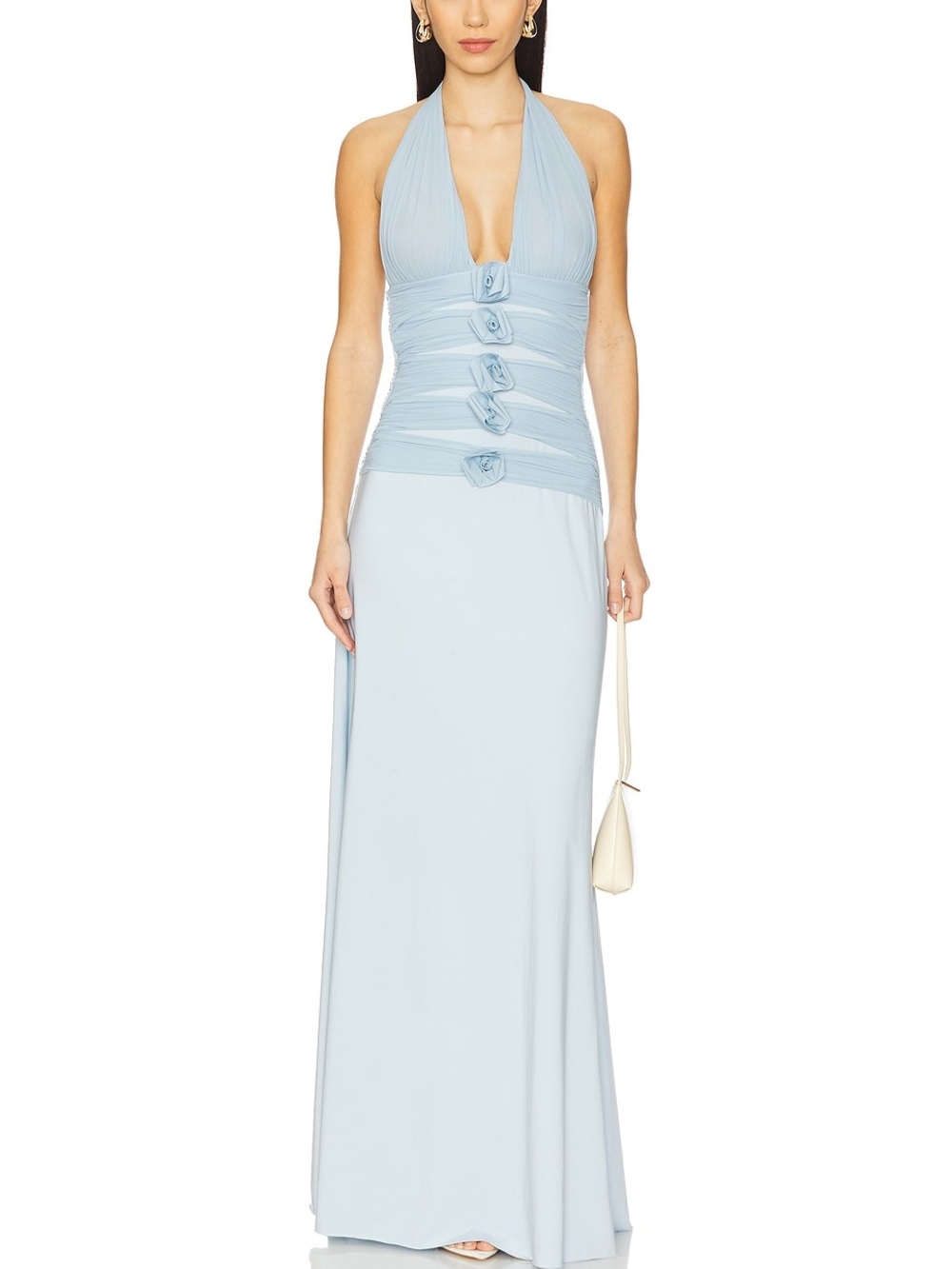 Maygel Coronel Villadiego Arctic Blue Halter Maxi Dress One Size NWT $690